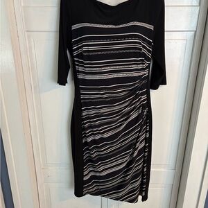 Chaps Black and White Patterned Long Sleeve Dress